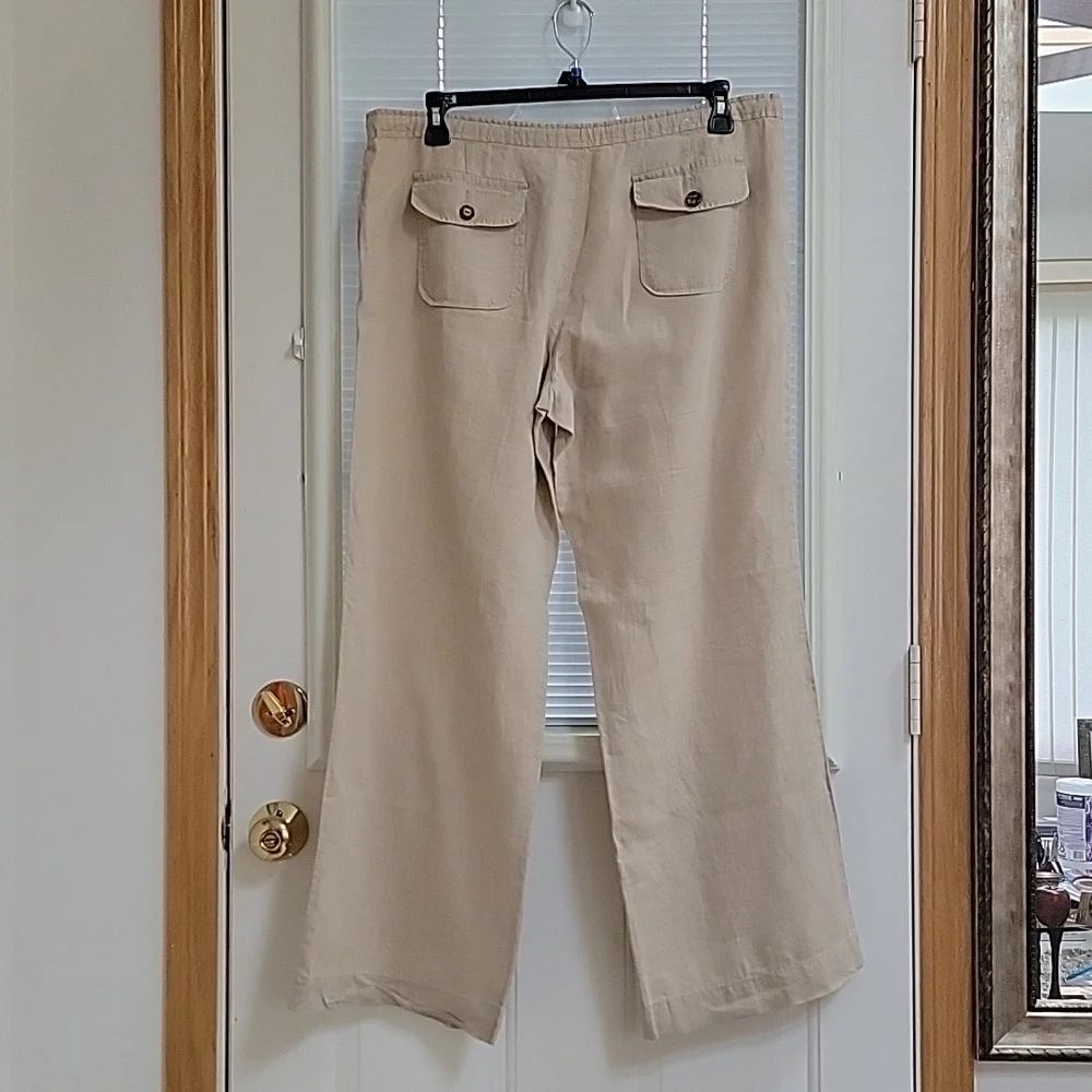 Vintage Old Navy Khaki Linen Drawstring Pants - Picture 5 of 7
